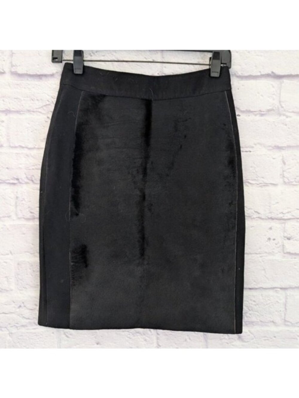 Jenni Kayne Calf Hair Pencil Skirt S Black Horsehair Wool High Waist Classic
